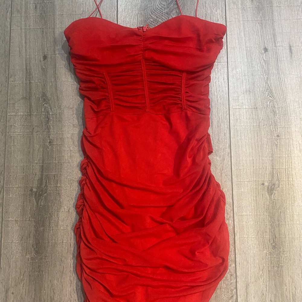 Superdown Red Ruched Bodycon Dress